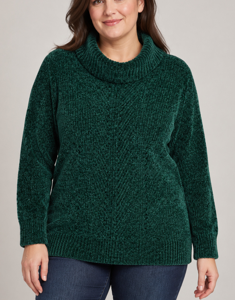 Liz Claiborne Green Chenille Sweater XXL Cowl Neck Knit Long Sleeve Festive Cozy